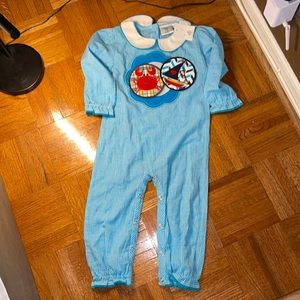 NWT Switch a roo blue and white check romper with exchangeable Appliqués 24 mo.
